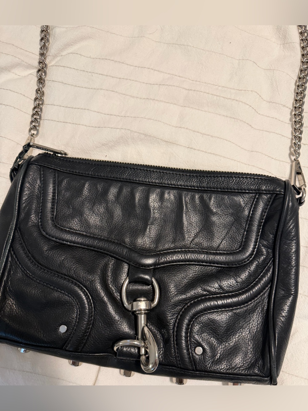 Rebecca Minkoff Black Leather Mini MAC Messenger with Silver Hardware